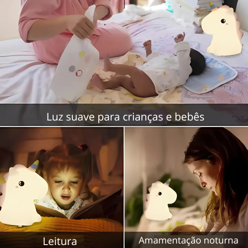 Luminária Unicórnio Touch Decorativa Infantil em Silicone, Luz Noturna Criativa
