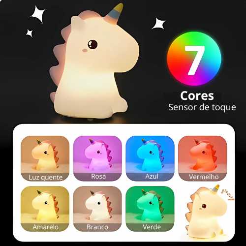 Luminária Unicórnio Touch Decorativa Infantil em Silicone, Luz Noturna Criativa