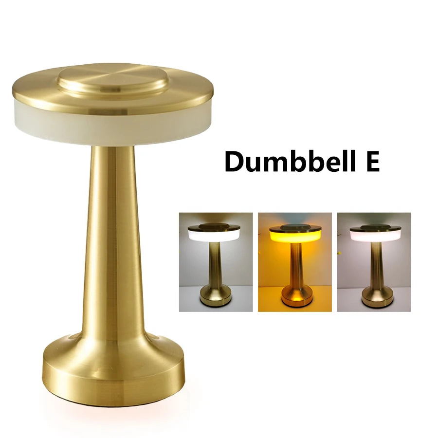 Abajur Dumbbell de Mesa Touch LED Retrô com Controle de Intensidade USB