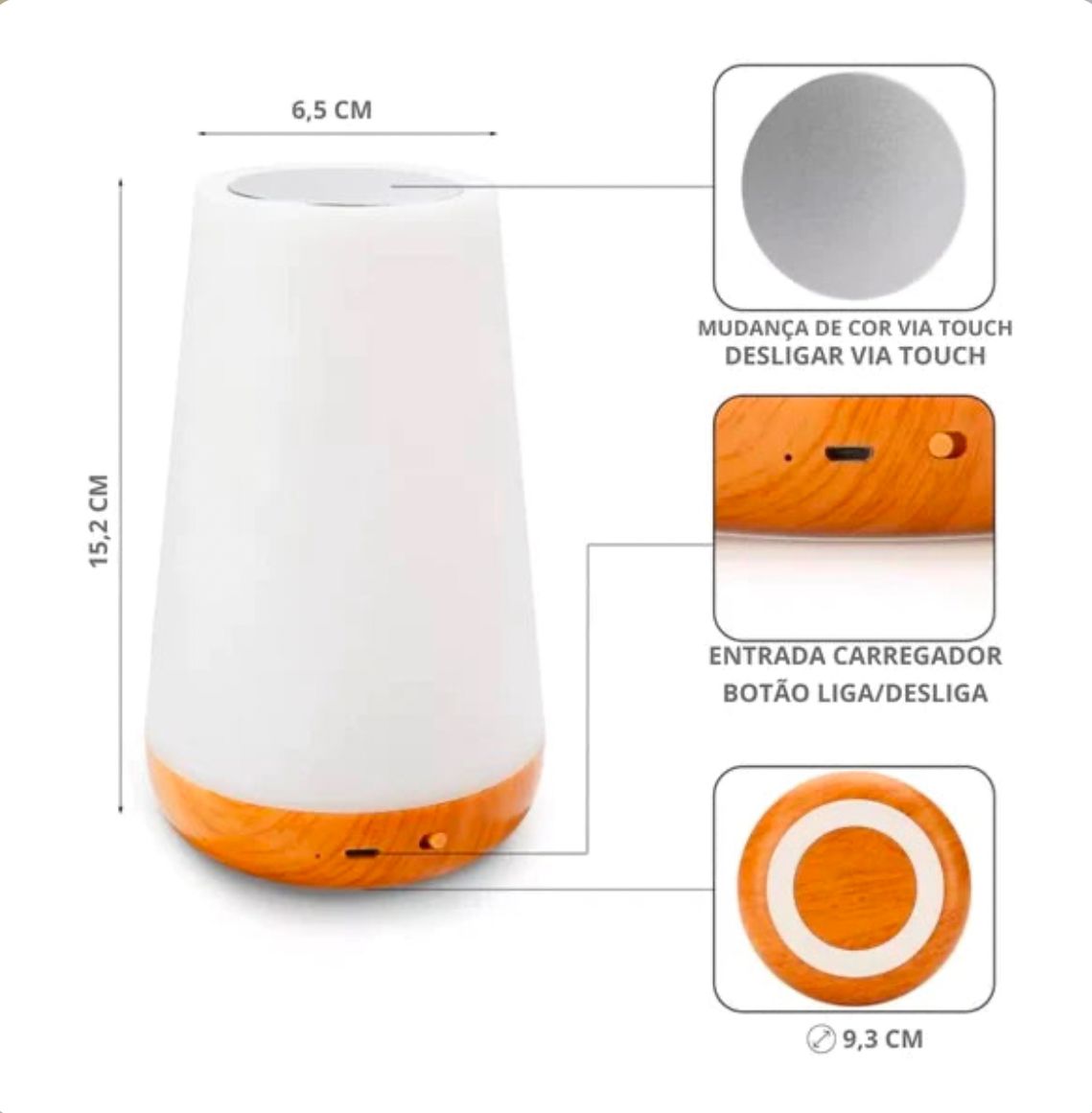 Luminária Touch LED RGB - Controle por Toque e USB