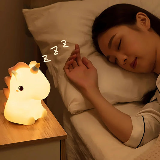 Luminária Unicórnio Touch Decorativa Infantil em Silicone, Luz Noturna Criativa
