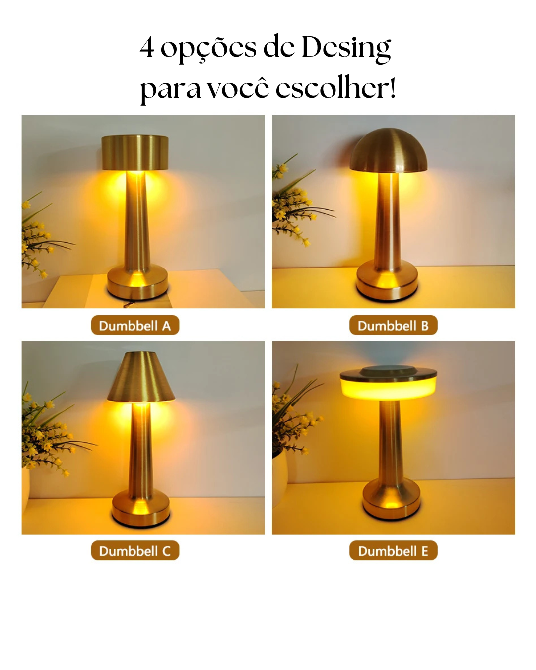 Abajur Dumbbell de Mesa Touch LED Retrô com Controle de Intensidade USB