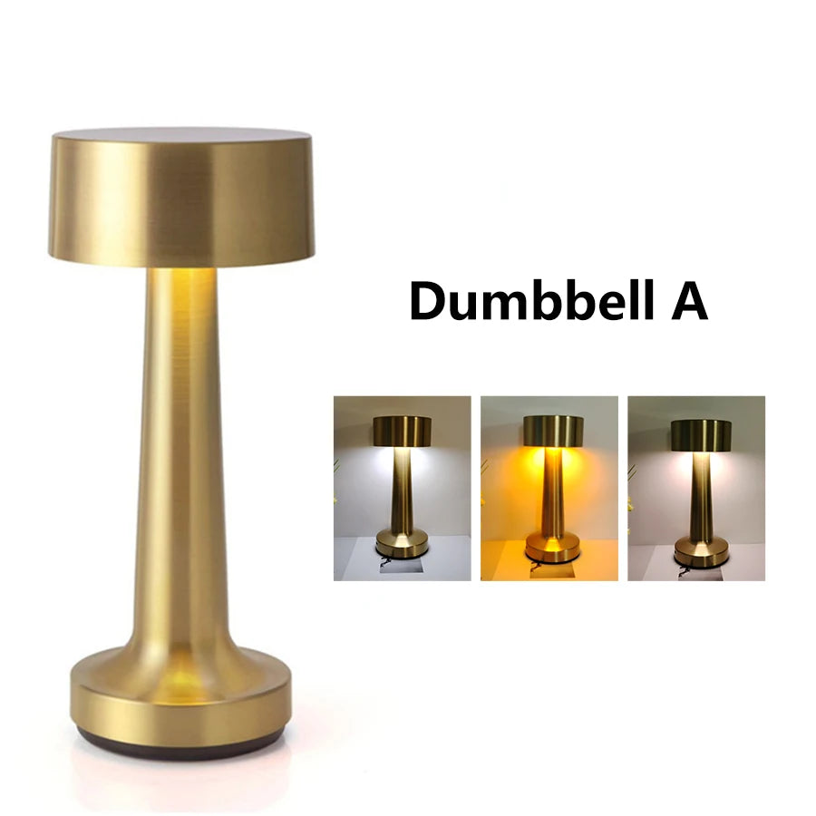Abajur Dumbbell de Mesa Touch LED Retrô com Controle de Intensidade USB
